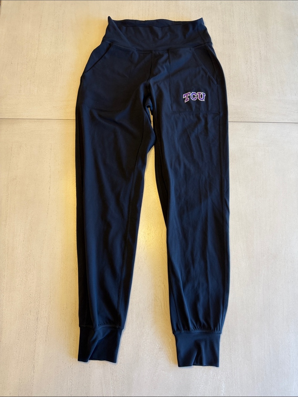lululemon athletica Black Joggers with Purple TCU Accent